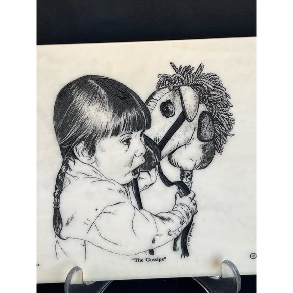 Vintage Montana Marble Inc Etched Kim Reinmuth The Gossip Plaque Wall Hanging - Picture 2 of 7